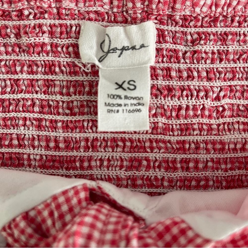 Red Gingham Pullover Button Front Halter Tie Tank Top Japna Jr Size XS Ruffle - Picture 6 of 7